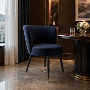 Luxury Navy Blue Velvet Dining Chair with Black and Gold Legs - Luxury Dining Chair Lifestyle View by Luxury Group International