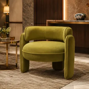 Fauteuil Lounge de Luxe Vert Olive Rembourré avec Dossier Courbé - Mobilier de Luxe pour Hôtels Vue lifestyle par Luxury Group International