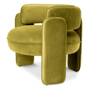Fauteuil Lounge de Luxe Vert Olive Rembourré avec Dossier Courbé - Mobilier de Luxe pour Hôtels Vue de côté par Luxury Group International