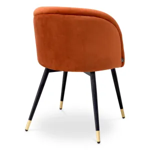 Juego de 2 Sillas de Comedor Tapizadas en Naranja de Lujo con Patas Negras y Doradas - Sillas de Comedor de Lujo Vista trasera por Luxury Group International