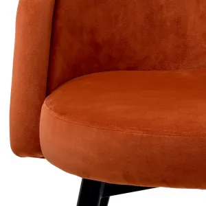 Juego de 2 Sillas de Comedor Tapizadas en Naranja de Lujo con Patas Negras y Doradas - Sillas de Comedor de Lujo Vista detalle por Luxury Group International