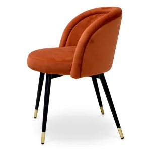 Juego de 2 Sillas de Comedor Tapizadas en Naranja de Lujo con Patas Negras y Doradas - Sillas de Comedor de Lujo Vista lateral por Luxury Group International