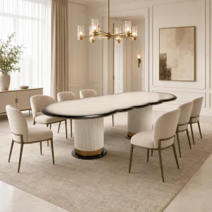 Luxury Organic Ivory Dining Table with Bronze Pedestal Bases- Luxury dining room furniture Front View by Luxury Group International