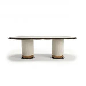 Luxury Organic Ivory Dining Table with Bronze Pedestal Bases- Luxury dining room furniture Front View by Luxury Group International