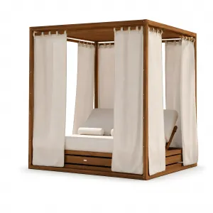 Luxus Outdoor Cabana Tagesbett mit Vorhängen und Rankendach Vorderansicht von Luxury Group International