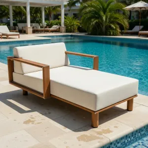Tumbona de Exterior de Lujo con Estructura de Teca y Confort Premium Acolchado Vista lifestyle por Luxury Group International