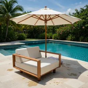 Fauteuil de Lounge d'Extérieur de Luxe avec Structure en Teck et Coussins Moelleux Vue lifestyle par Luxury Group International