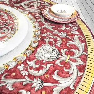 Luxus Outdoor-Runder Lazy Susan Esstisch mit Rot-Weißem Ornamentalen Rankenmotiv Detailansicht von Luxury Group International