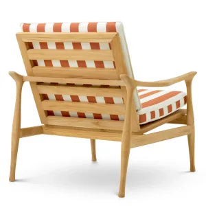 Luxury Outdoor Teak Wood Lounge Chair with Terracotta Orange and White Striped Cushions Back View by Luxury Group International