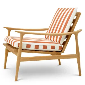 Luxury Outdoor Teak Wood Lounge Chair with Terracotta Orange and White Striped Cushions Side View by Luxury Group International