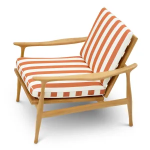 Luxury Outdoor Teak Wood Lounge Chair with Terracotta Orange and White Striped Cushions Side View by Luxury Group International