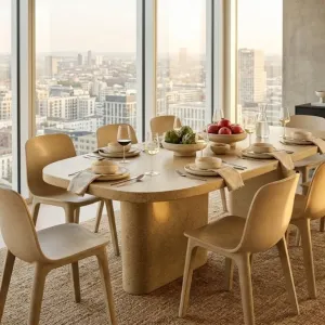 Luxury Oval Concrete Dining Table for Modern Indoor & Outdoor Living Spaces Front View by Luxury Group International