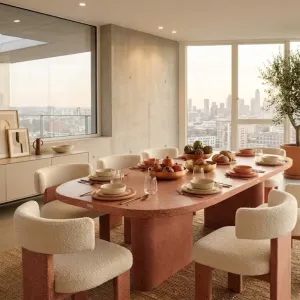 Luxury Oval Concrete Dining Table for Modern Indoor & Outdoor Living Spaces Lifestyle View by Luxury Group International