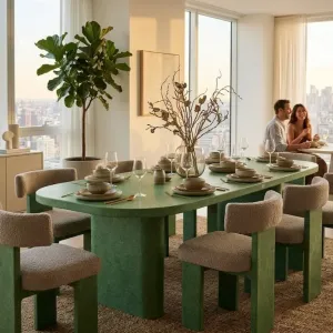 Luxury Oval Concrete Dining Table for Modern Indoor & Outdoor Living Spaces Lifestyle View by Luxury Group International