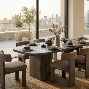 Luxury Oval Concrete Dining Table for Modern Indoor & Outdoor Living Spaces Lifestyle View by Luxury Group International
