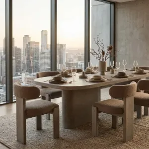 Luxury Oval Concrete Dining Table for Modern Indoor & Outdoor Living Spaces Lifestyle View by Luxury Group International