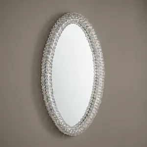 Luxury Oval Venetian Style Wall Mirror with Crystal Rosette Glass Frame Front View by Luxury Group International