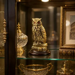 Luxus Eule auf Baum Bronze Skulptur in Gold- & Silberfinish Lifestyle-Ansicht von Luxury Group International