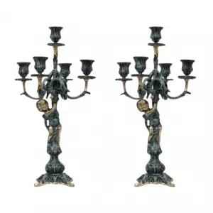 Coppia di Lusso di Candelabri Barocchi in Bronzo a Cinque Fiamme con Figura di Angelo Scolpito - Portacandele di Luxury Group International
