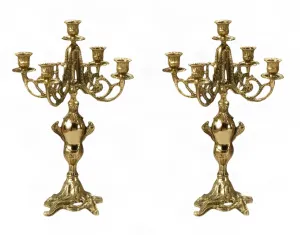 Par de Candelabros Barrocos de Bronce de Cinco Luces con Brazos en Espiral Abierta - Candelabro por Luxury Group International