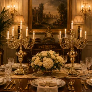 Par de Candelabros Barrocos de Bronce de Cinco Luces con Brazos en Espiral Abierta - Candelabro Vista lifestyle por Luxury Group International