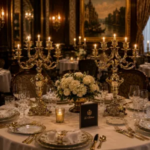 Coppia di Lusso di Candelabri Barocchi in Bronzo a Cinque Fiamme con Centro a Urna Ornamentale - Portacandele Vista lifestyle di Luxury Group International