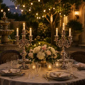 Par de Candelabros de Bronce Barrocos de Cinco Luces con Tallo en Forma de Urna Ornamental - Candelabro Vista lifestyle por Luxury Group International