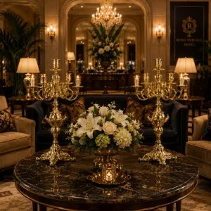 Paire de Luxe de Bougeoirs Baroques en Bronze à Cinq Lumières avec Tige en Urne Ornée - Bougeoir Vue lifestyle par Luxury Group International