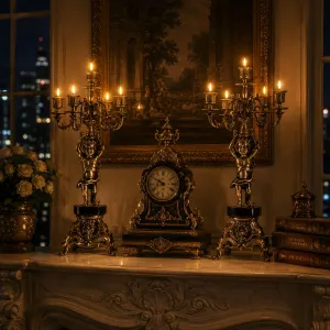 Paire de Luxe de Bougeoirs Baroques en Bronze à Cinq Lumières avec Chérubin et Base Ornée - Bougeoir Vue lifestyle par Luxury Group International