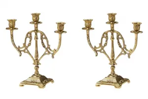 Paire de Luxe de Bougeoirs Baroques en Bronze à Trois Lumières avec Cadre à Volutes ajourées - Bougeoir par Luxury Group International