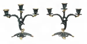 Coppia di Lusso di Candelabri Barocchi in Bronzo a Tre Luci con Rami Scolpiti - Portacandele di Luxury Group International
