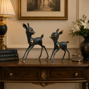 Luxus-Paar Rehkitz-Bronze-Skulpturen in Gold-, Antik- & Oxidiertem Finish Lifestyle-Ansicht von Luxury Group International