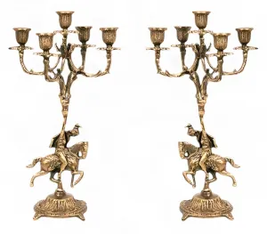 Luxus-Paar barocker Fünf-Flammen-Kerzenhalter mit reitender Skulpturbasis – Kerzenhalter von Luxury Group International