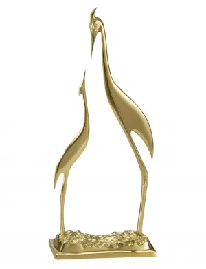 Luxus-Paar von Reiher-Bronzeskulpturen in goldenem und grün oxidiertem Finish von Luxury Group International