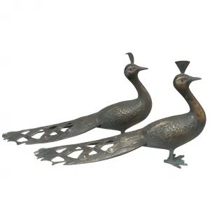 Luxus-Paar Pfau-Bronzeskulpturen mit handbemaltem und grün oxidiertem Finish von Luxury Group International