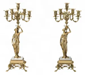 Luxuriöses Paar Barock-Kerzenhalter mit sechs Armen und klassischer Damen-Skulptur als Basis - Kerzenhalter Vorderansicht von Luxury Group International