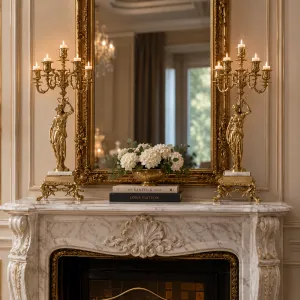 Luxuriöses Paar Barock-Kerzenhalter mit sechs Armen und klassischer Damen-Skulptur als Basis - Kerzenhalter Lifestyle-Ansicht von Luxury Group International