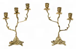 Luxus-Paar barocker Bronze-Kerzenhalter mit drei Armen, verzweigten Armen und skulptiertem Sockel von Luxury Group International