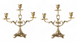 Luxus Paar Barocke Drei-Flammige Bronze Kerzenhalter mit Skulpturalen Zweigen - Kerzenhalter Vorderansicht von Luxury Group International