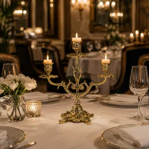 Luxus Paar Barocke Drei-Flammige Bronze Kerzenhalter mit Skulpturalen Zweigen - Kerzenhalter Lifestyle-Ansicht von Luxury Group International