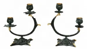 Luxus Paar Barocke Bronze-Kerzenhalter mit zwei Leuchten und Mondsichelarmen - Kerzenhalter von Luxury Group International