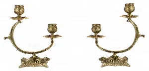 Luxus Paar Barocke Bronze-Kerzenhalter mit zwei Leuchten und Mondsichelarmen - Kerzenhalter von Luxury Group International