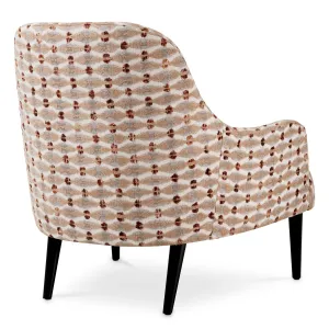 Poltrona di design in tessuto fantasia di lusso con schienale curvo e gambe in metallo nero - Arredamento per hotel Vista posteriore di Luxury Group International