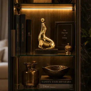 Luxury Performing Seal Bronze Sculpture with Ball in Golden Finish Lifestyle View by Luxury Group International