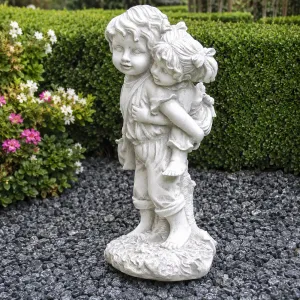 Luxury Piggyback Children Garden Sculpture with Playful Figurative Detail - Luxury Classic Sculpture Front View by Luxury Group International