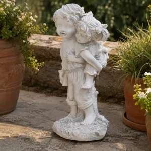 Luxury Piggyback Children Garden Sculpture with Playful Figurative Detail - Luxury Classic Sculpture Lifestyle View by Luxury Group International