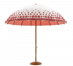Parasol d'extérieur floral rose de luxe – Canopée fleurie artisanale Vue de face par Luxury Group International
