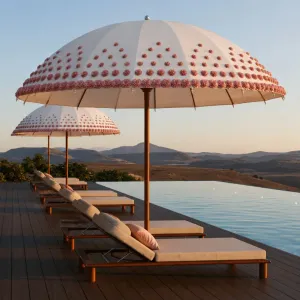 Parasol d'extérieur floral rose de luxe – Canopée fleurie artisanale Vue lifestyle par Luxury Group International