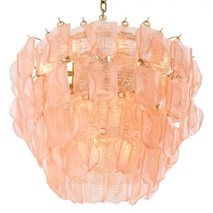 Luxury Pink Glass Chandelier – Elegant Murano-Style Pendant Ceiling Lamp Side View by Luxury Group International