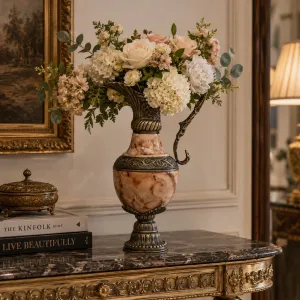 Luxury Pink Lacquer Baroque Ewer Vase with Bronze Mounts - Luxury Vases Lifestyle View by Luxury Group International